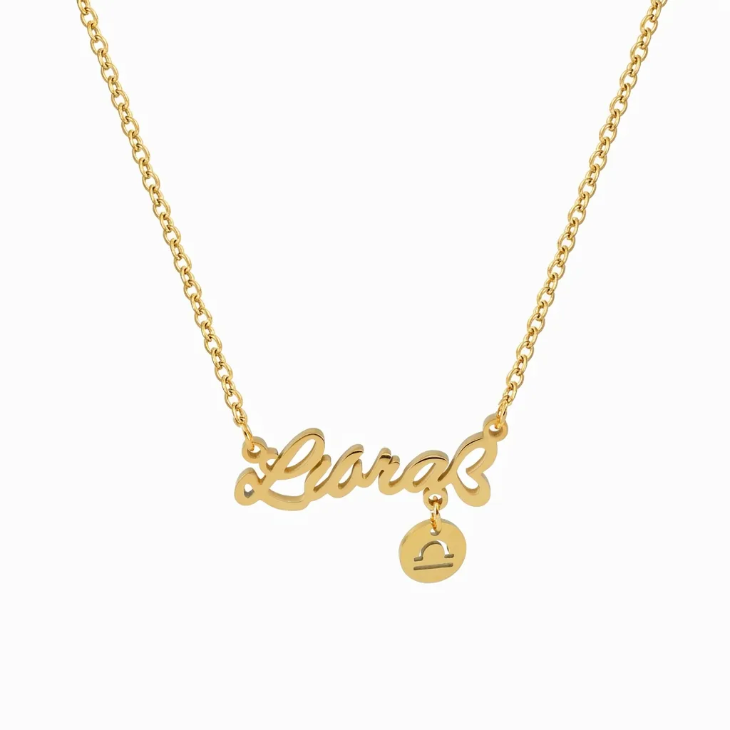 Collar De Constelación Del Zodiaco Acero Inoxidable Chapado En Oro De 18K Colgante De Letra Símbolo Redondo Joyería Mujer
