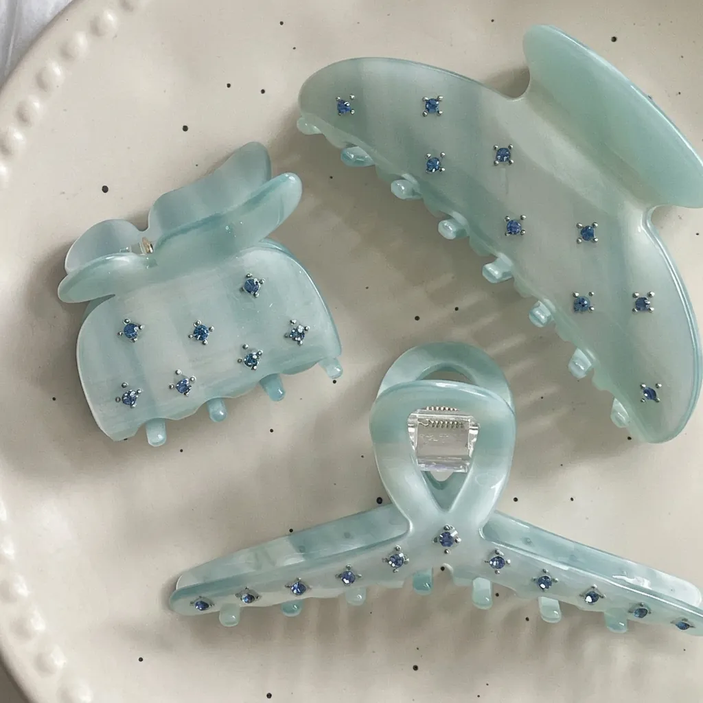 Rhinestone Blue Hair Claw Clip Acetate Butterfly Shark Hairclip Geometric Elegant For Women