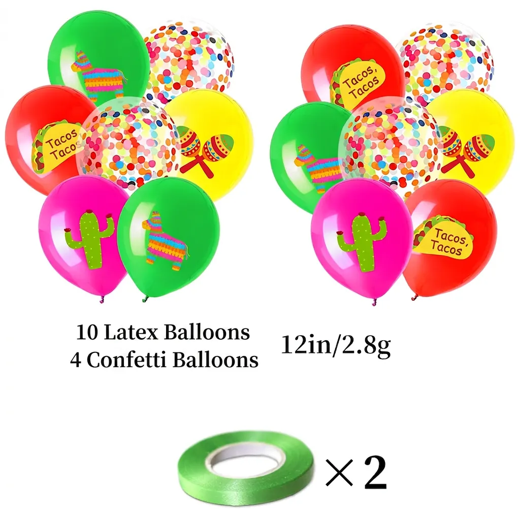 Mexican Fiesta Party Balloon Set Latex Balloons Cactus Taco Piñata Pattern For Carnival Birthday Celebration Decoration