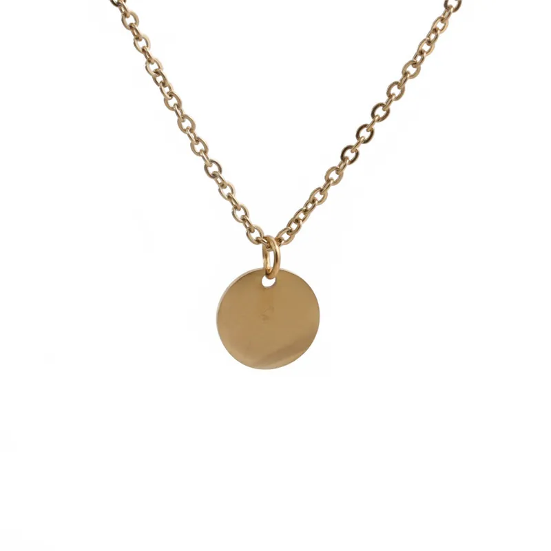 Collier Clavicule Pendentif Disque Rond Poli Minimaliste Acier Inoxydable Chaîne O Bijoux Géométriques Pour Hommes Femmes