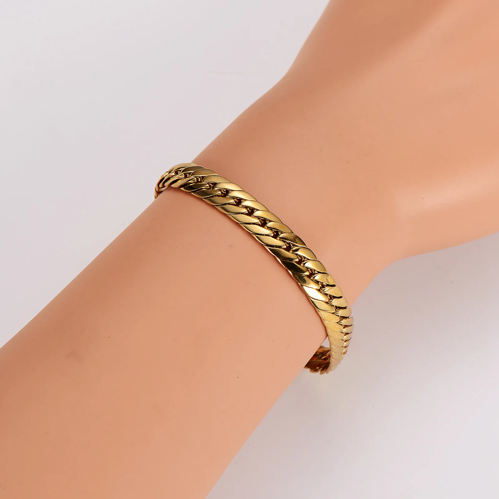 Flat Cuban Chain Necklace And Bracelet 304 Stainless Steel Polished Blade Snake Chain Fashion Unisex Simple Jewelry