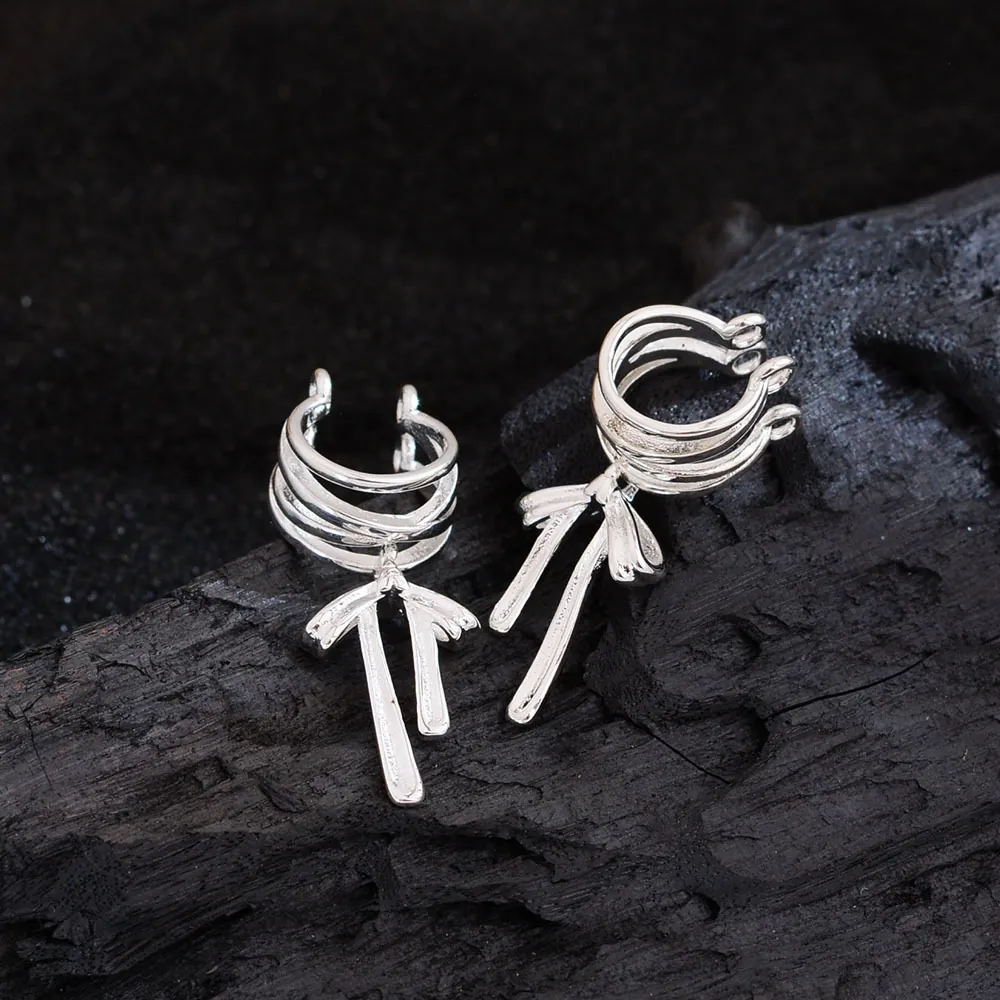 Bow Knot Tassel Ear Bone Clip Copper Silver Color Non Pierced Balletcore Style Minimalist Earrings For Women