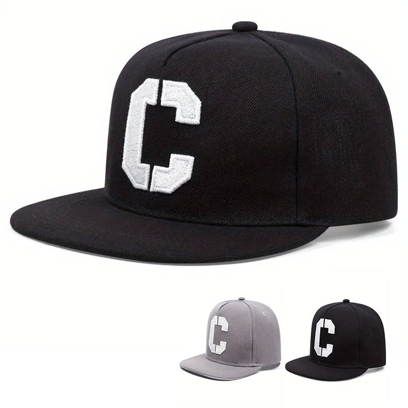 Snapback Hat Flat Brim Embroidered Letter C Acrylic Adjustable Hip Hop Sports Streetwear Cap For Men Women