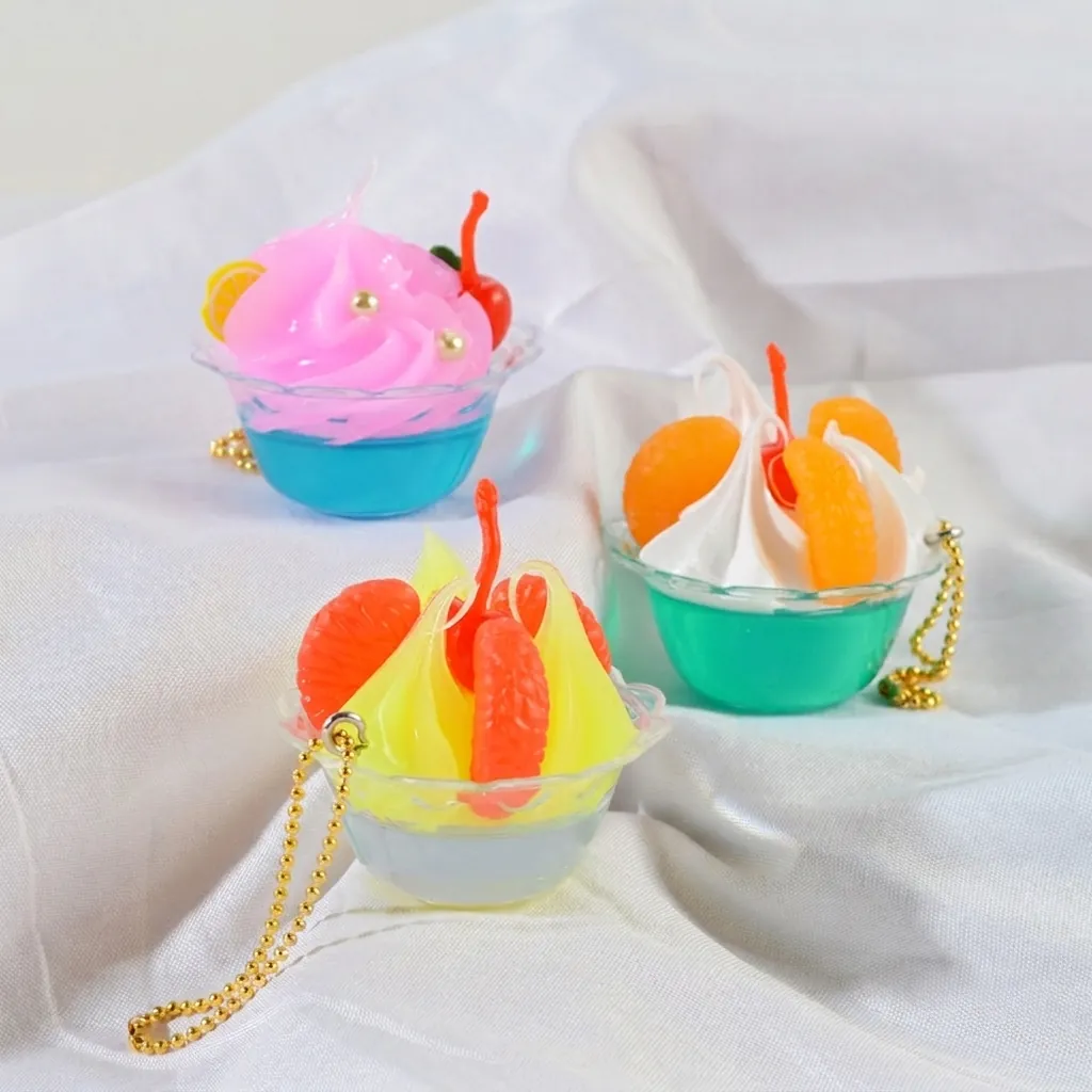 Mini Ice Cream Cup Keychain Pendant Simulation Cream Sundae Mousse Colorful Plastic Resin Fruit Decor Bag Charm Novelty