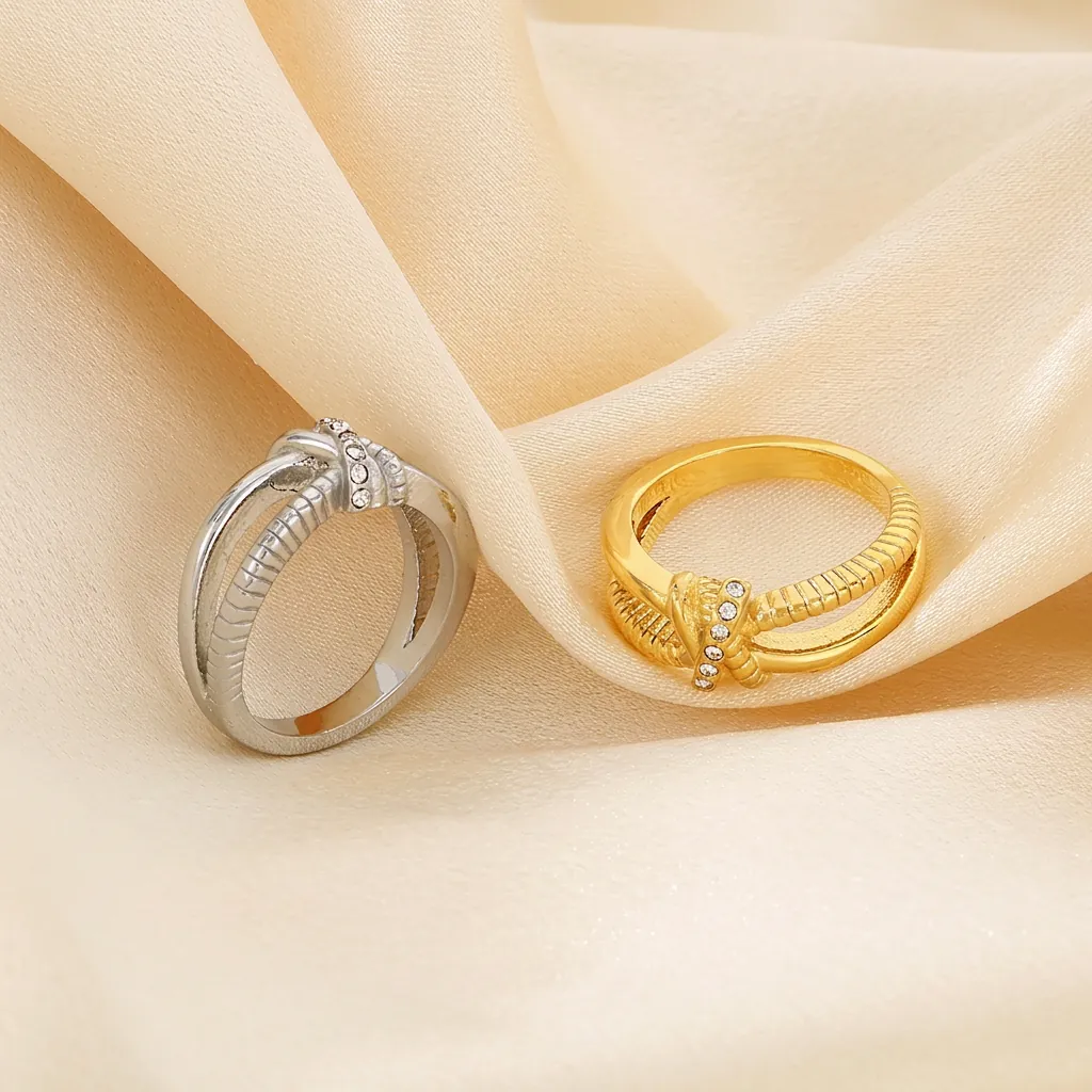 Cross Knot Ring 316L Stainless Steel Rhinestone Geometric Fashion Jewelry For Men And Women