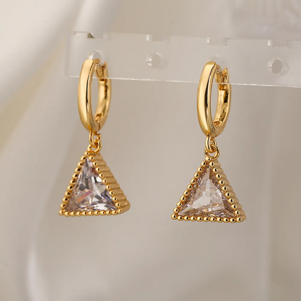 Triangle Pendant Earrings Copper Gold Plated Geometric Zircon Minimalist Trendy Jewelry For Women Elegant Accessory