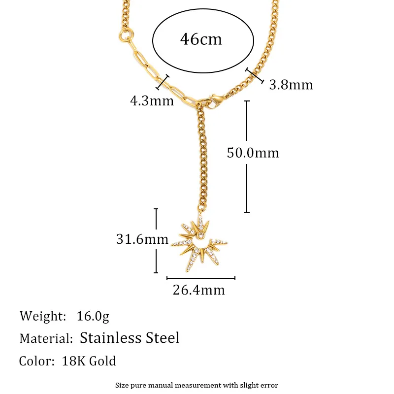 Ins Style Achtzackiger Stern Quaste Anhänger Halskette Edelstahl 18K Vergoldet Strass Sonne Stern Halskette Für Damen