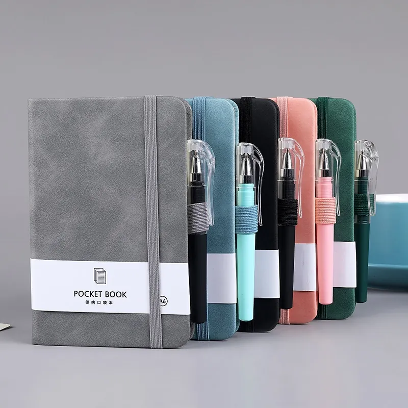 Portable Notebook Faux Leather Cover Lined Pages With Elastic Strap And Pen Loop Office School Stationery Business
