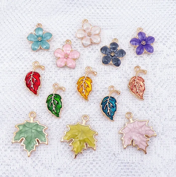 Flower Leaf Charms Zinc Alloy Enamel Pendants For Jewelry Making DIY Earring Necklace Crafts