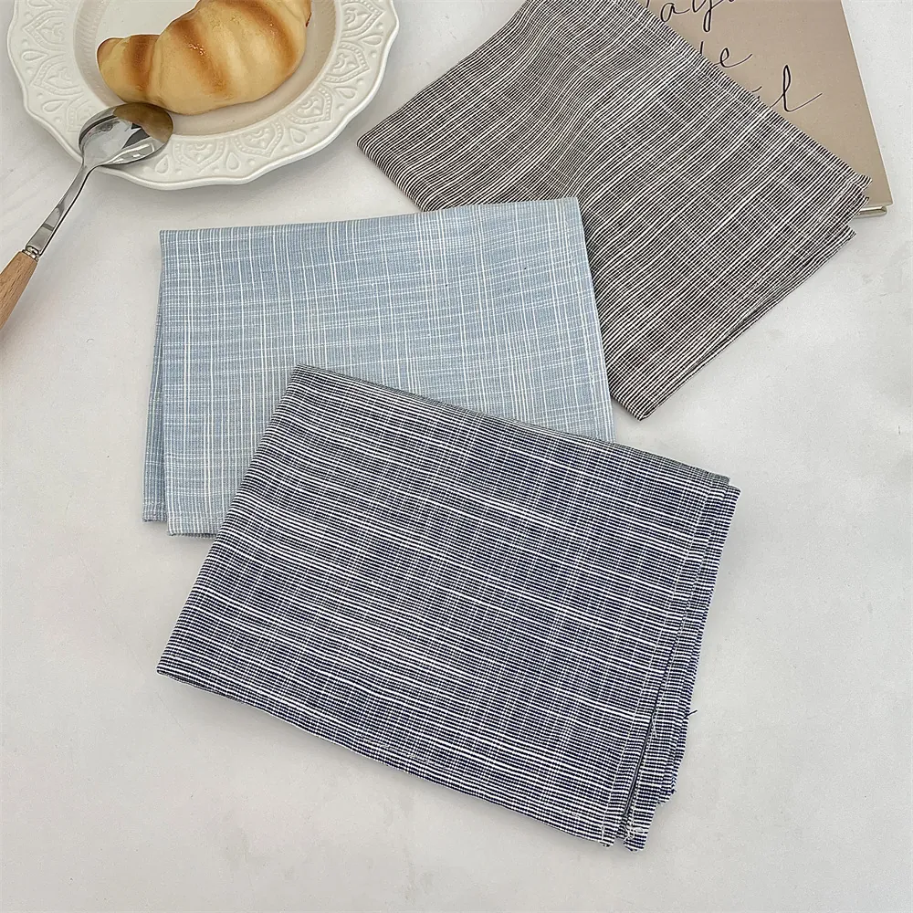 Tovaglietta Minimalista in Cotone e Lino Resistente al Calore a Righe Quadri Rettangolare Pad per Tavola da Pranzo Cucina Casa