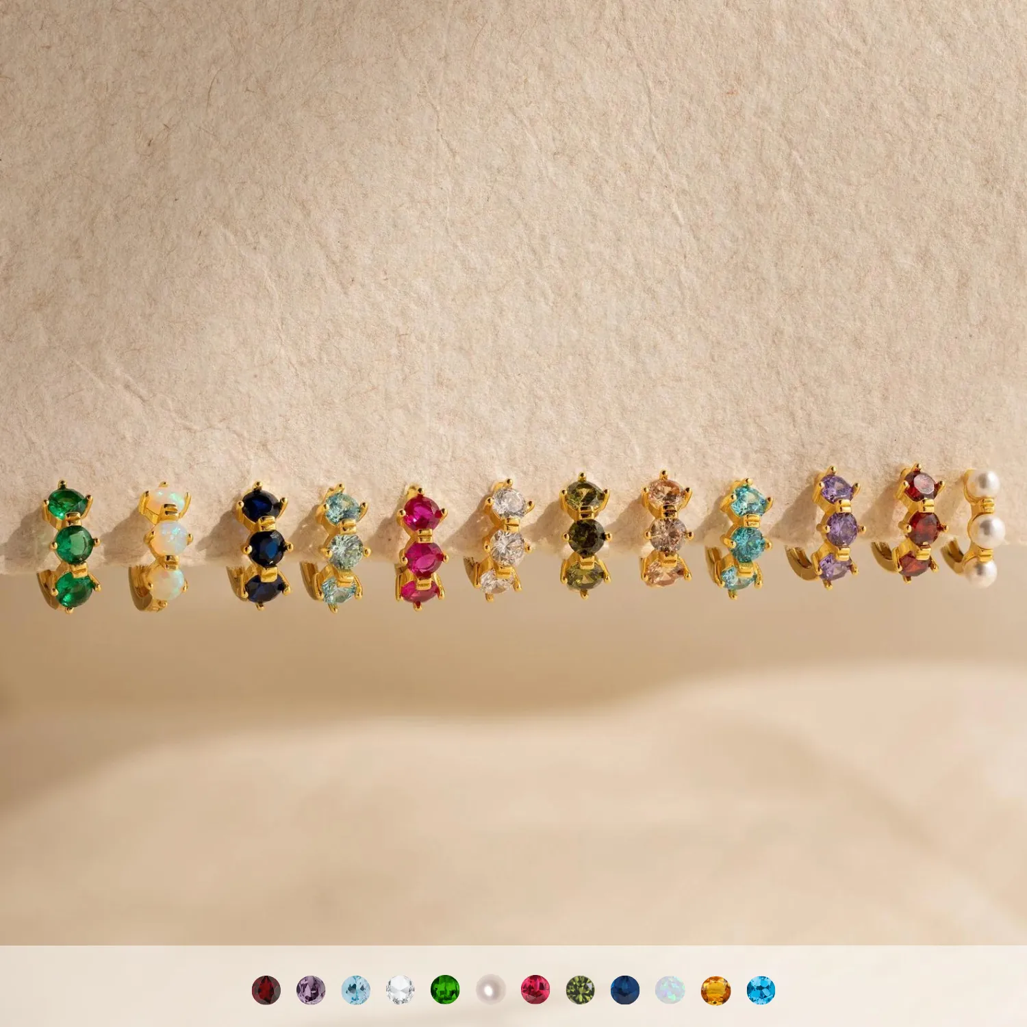 Orecchini In Rame Placcato Oro 14K Con Pietra Natale Per Donna Zirconi Rotondi Verticali Gioielli Minimalisti Huggies