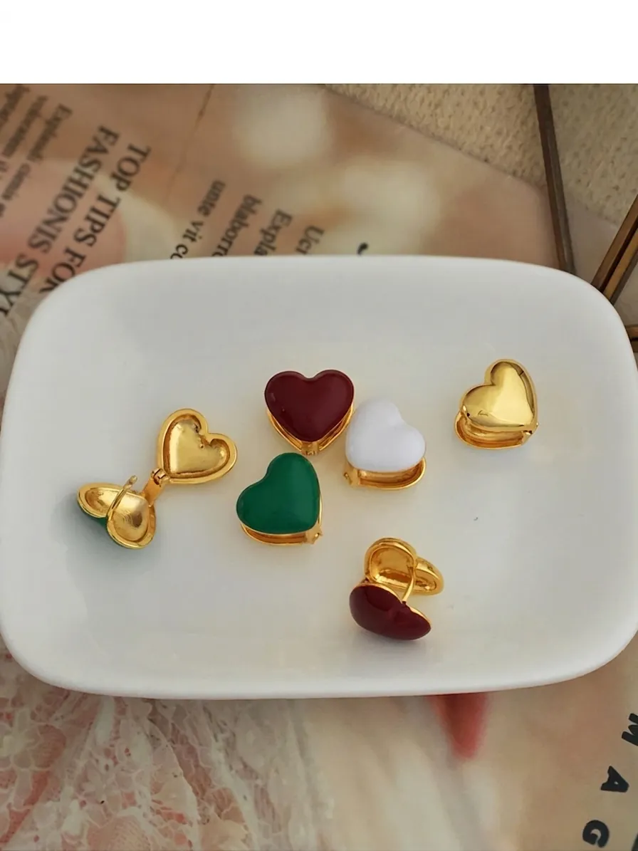 Minimalist Copper Gold Plated Heart Hoop Earrings For Women Sweet Colorful Enamel Drip Oil Double Sided Heart Earrings Jewelry