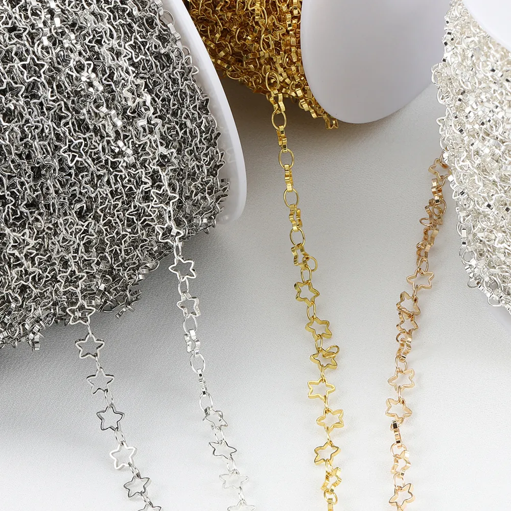 Hollow Star Shape Chain Copper Links For DIY Jewelry Making Necklaces Bracelets Earrings Findings Electroplated Metallic Style