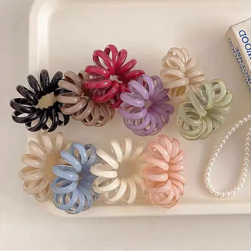 Spiral Hair Ties Telephone Wire Elastic Plastic Traceless Colorful Hair Rings For Women Girls Ponytail Holders