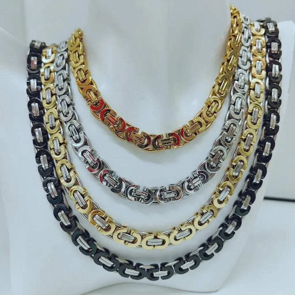 Men Byzantine Chain Necklace Stainless Steel Polished Hip Hop Punk Fashion Jewelry Gift For Unisex Heavy Metal Chain