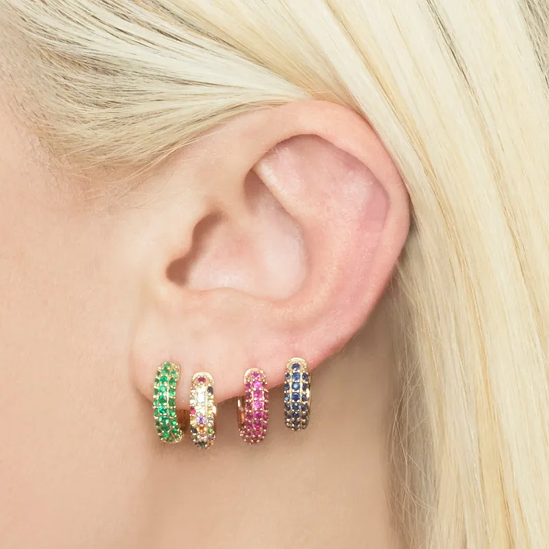 Luxury Colorful Zircon Hoop Earrings Copper Pave Huggie Earrings Trendy Fashion Jewelry For Women