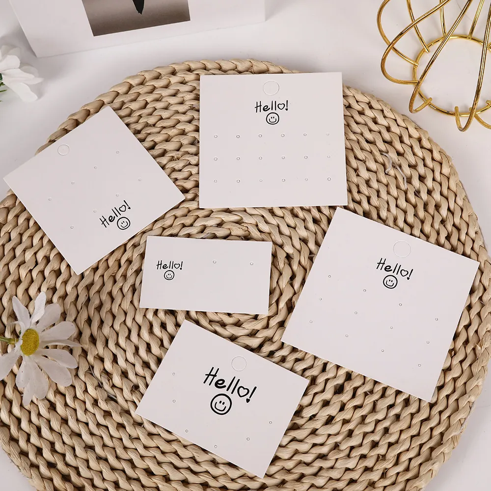 Earring Display Cards Jewelry Packaging Cardboard Multi Hole Stud Holder White Smiley Face Hello Printing