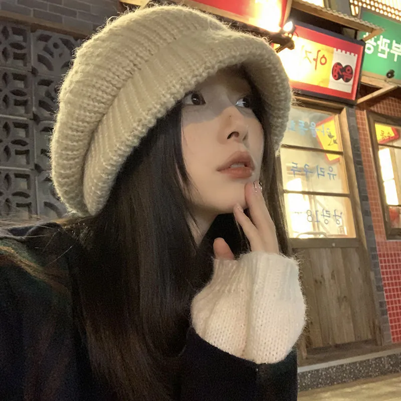 Women Chunky Knit Beret Beanie Hat Slouchy Warm Winter Autumn Soft Japanese Style Casual Face Slimming