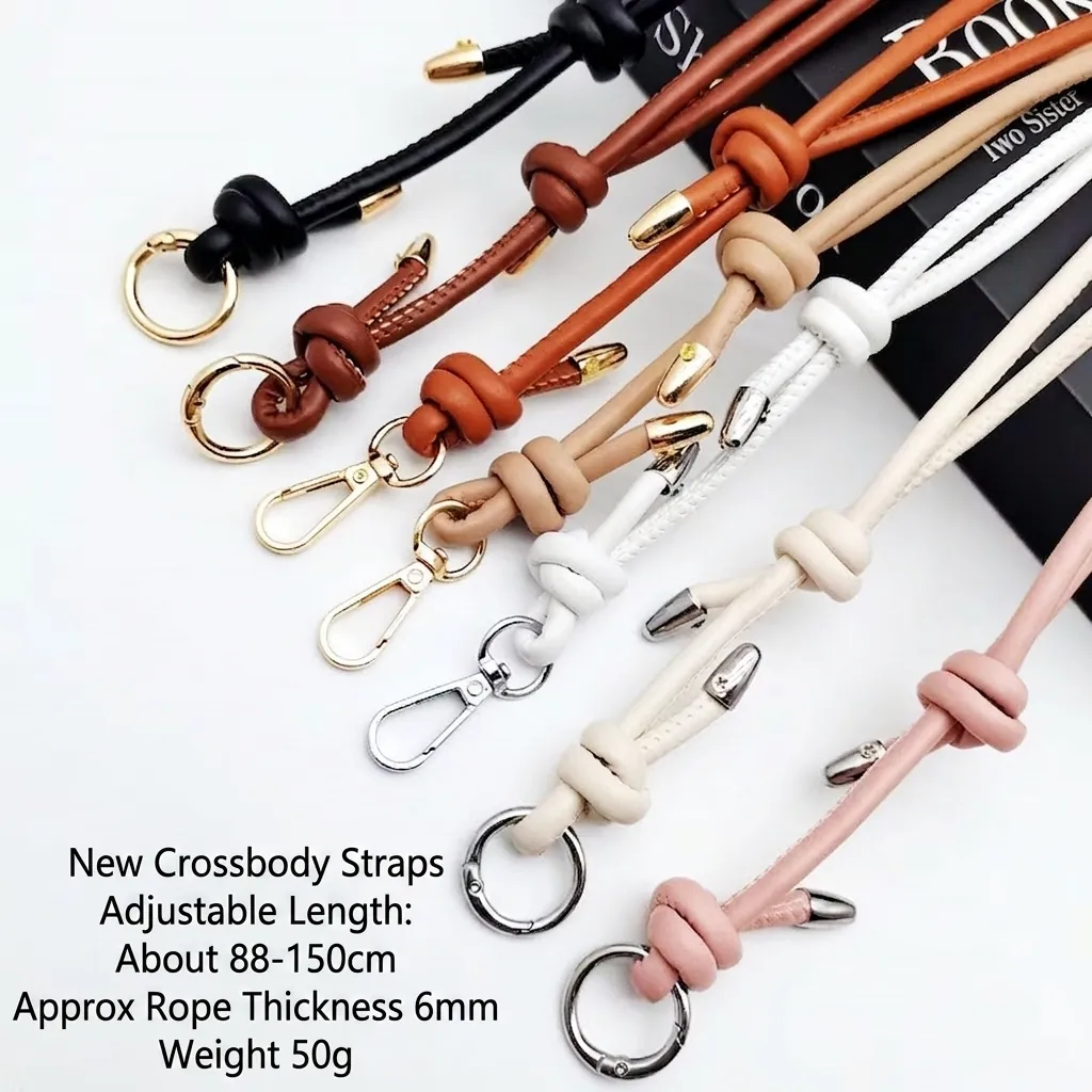 Adjustable Bag Strap PU Leather Shoulder Crossbody Replacement Belt With Metal Hooks Hand Knotted Simple Style Modern