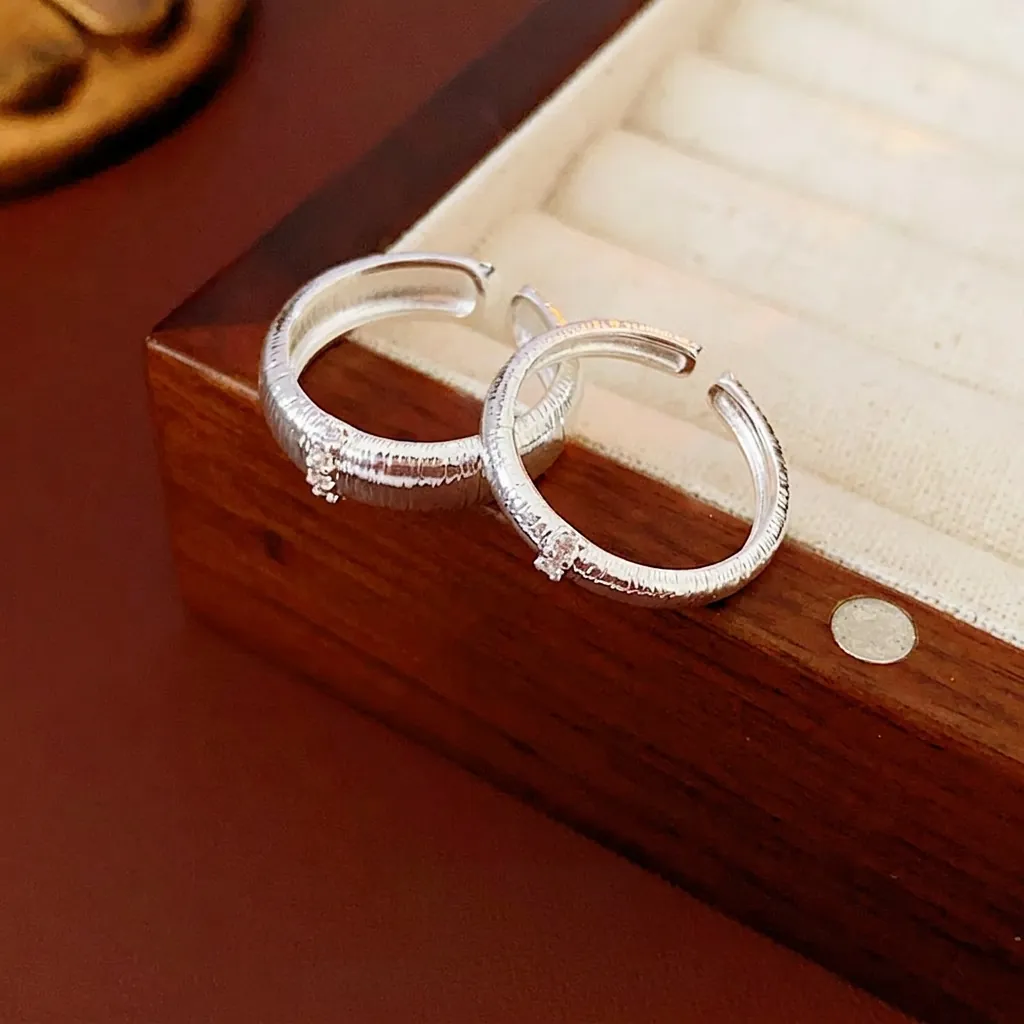 Anello Aperto Minimalista Con Texture Spazzolata Per Donna Rame Zircone Gioielli Regolabili Per Dito Indice Moda