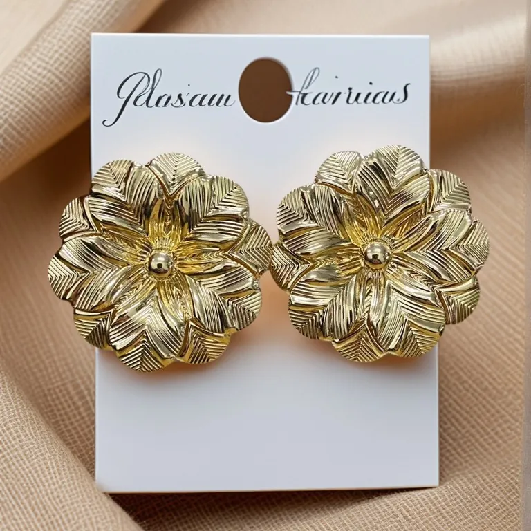 Vintage Alloy Flower Ginkgo Leaf Stud Earrings Gold Plated Geometric Textured Statement Jewelry For Women