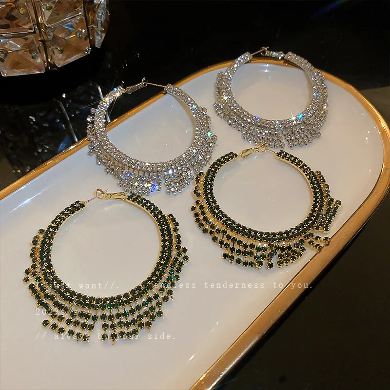 Luxus Kupfer Strass Quaste Creolen Für Damen Westlicher Stil Übertriebene Kreis Herz Schmetterling Ohrhänger Mit Silber Stift