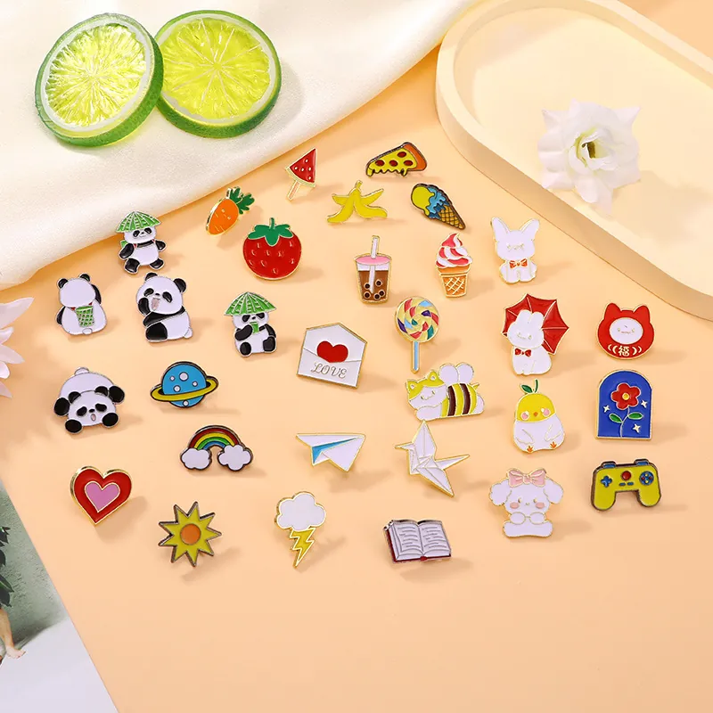 Cute Japanese Cartoon Enamel Brooch Pin For Kids Students Zinc Alloy Animal Fruit Badge Backpack Clothing Accessory Jewelry