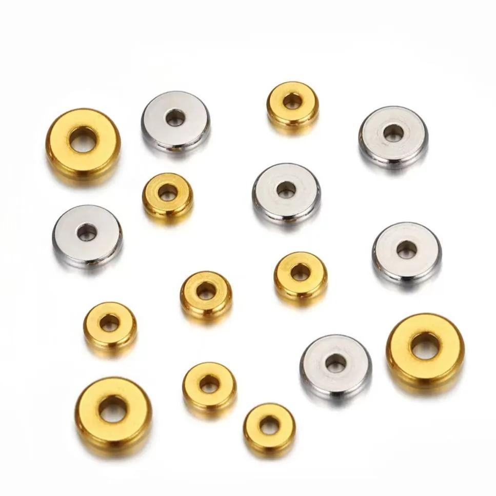 Edelstahl Flache Runde Zwischenperlen 18K Vergoldet Scheiben Lose Perlen Für DIY Schmuckherstellung Armband Handwerk