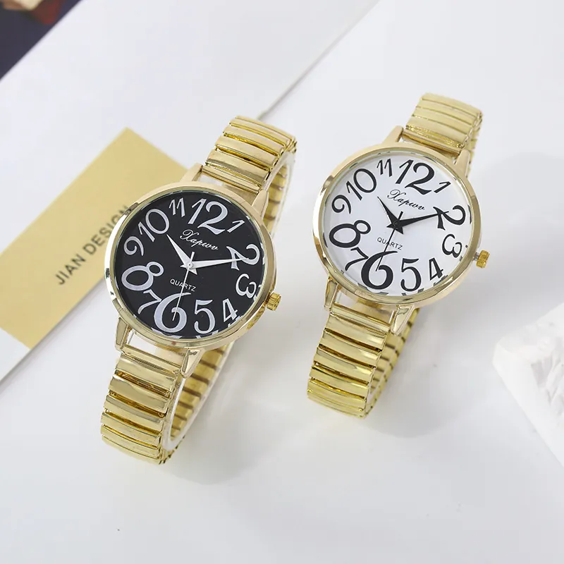 Women's Quartz Watch With Elastic Expansion Stainless Steel Band Large Arabic Numerals Easy To Read Casual Wristwatch