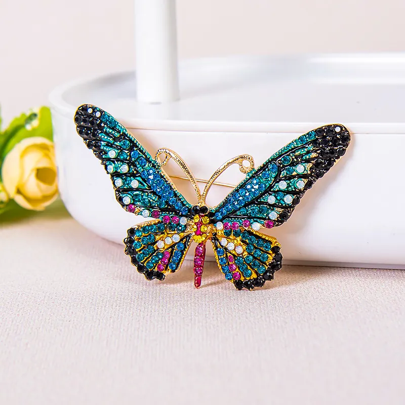 Butterfly Brooch Alloy Rhinestone Enamel Colorful Insect Animal Corsage Pin Jewelry Women Suit Decoration Fashion Style