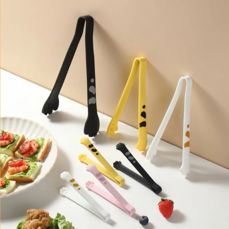 Cute Cat Paw Shaped Silicone Food Tongs Stainless Steel Kitchen Cooking Tongs For BBQ Salad Bread Non-Slip Heat Resistant