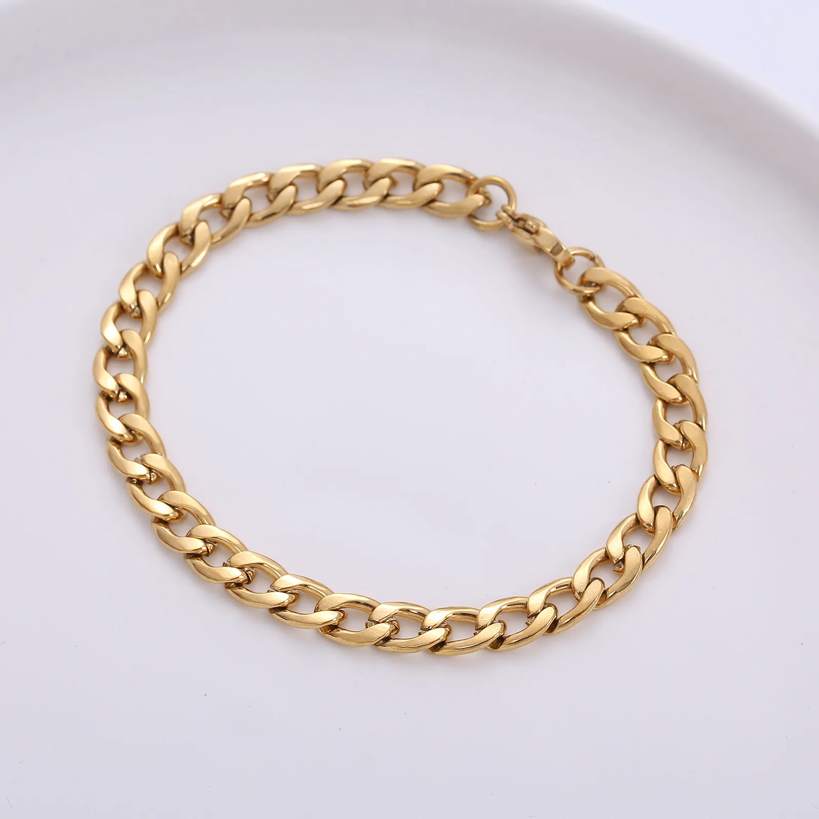 Stainless Steel Cuban Link Bracelet Hip Hop Minimalist Chain For Men Unisex Polished Fashion Jewelry