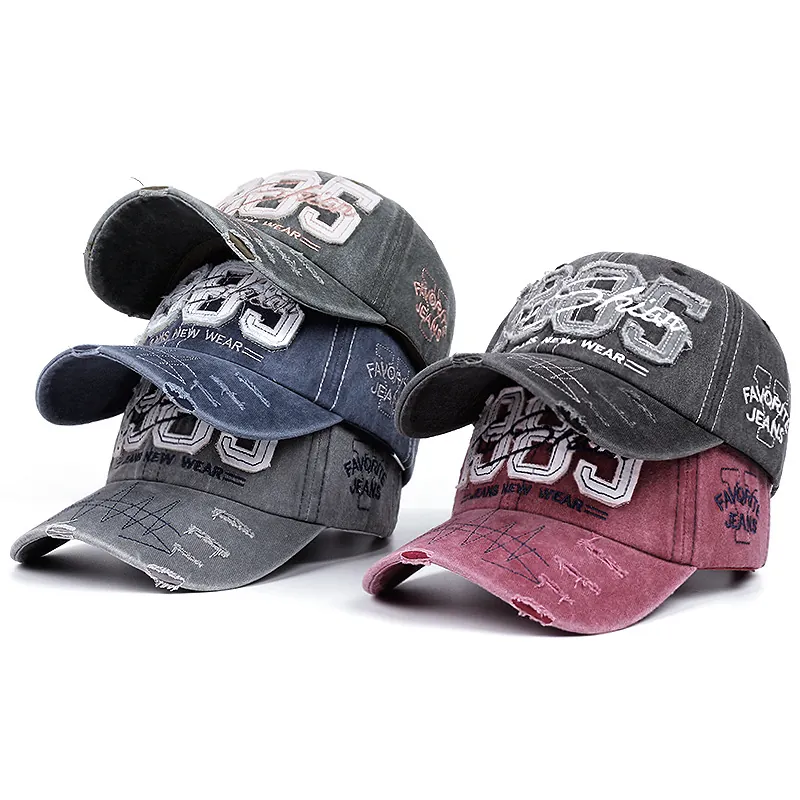 Retro Washed Cotton Baseball Cap Distressed Ripped 1985 Embroidery Vintage Adjustable Sun Hat For Men Women