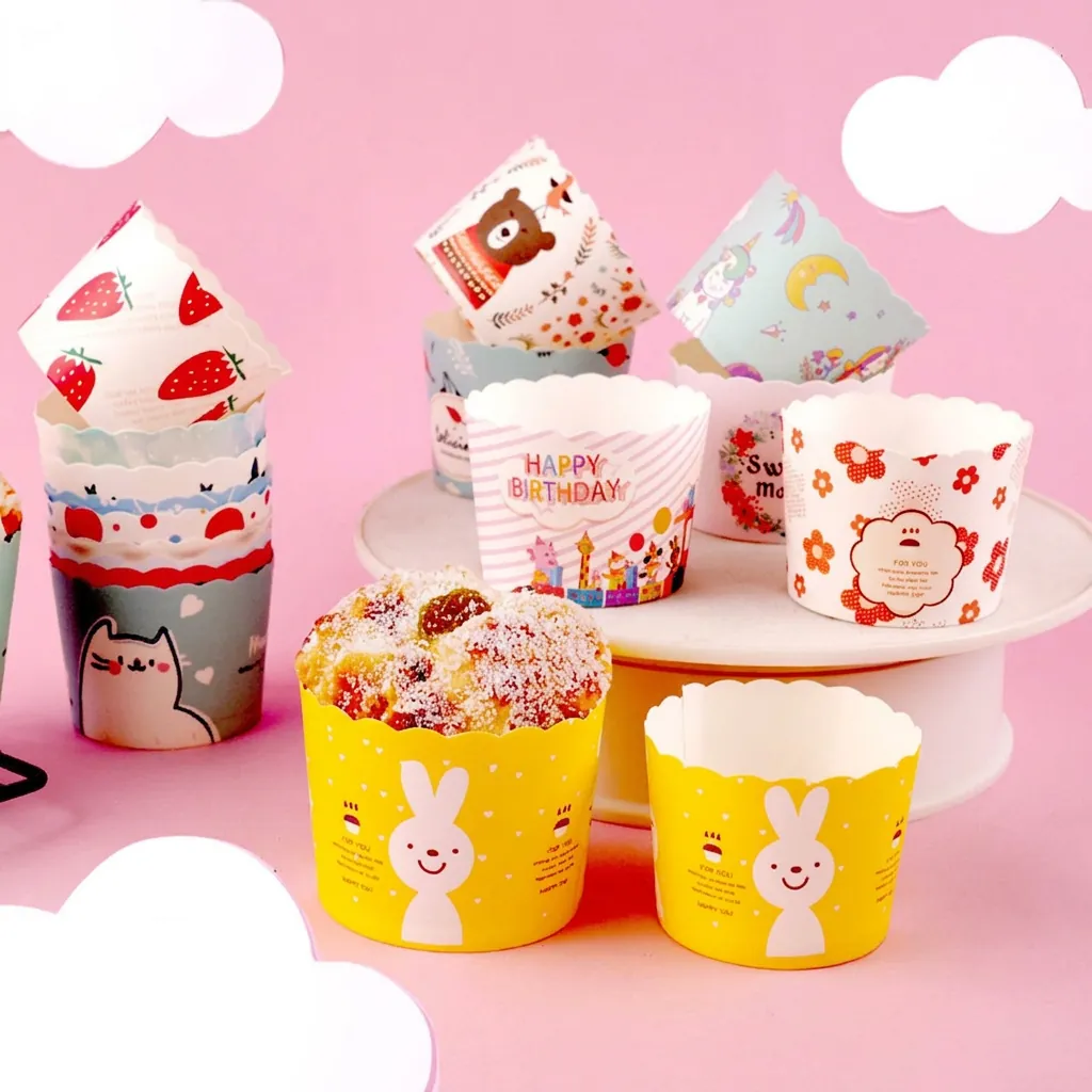 Cupcake Liners Greaseproof Paper Muffin Cups Heat Resistant Non Stick For Baking Home Party Cute Cartoon Patterns