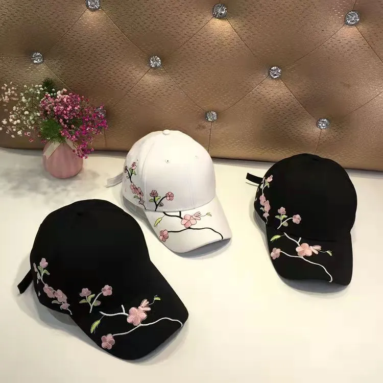Plum Blossom Embroidered Baseball Cap Cotton Adjustable Curved Brim Sun Hat Outdoor Retro Style For Women Men