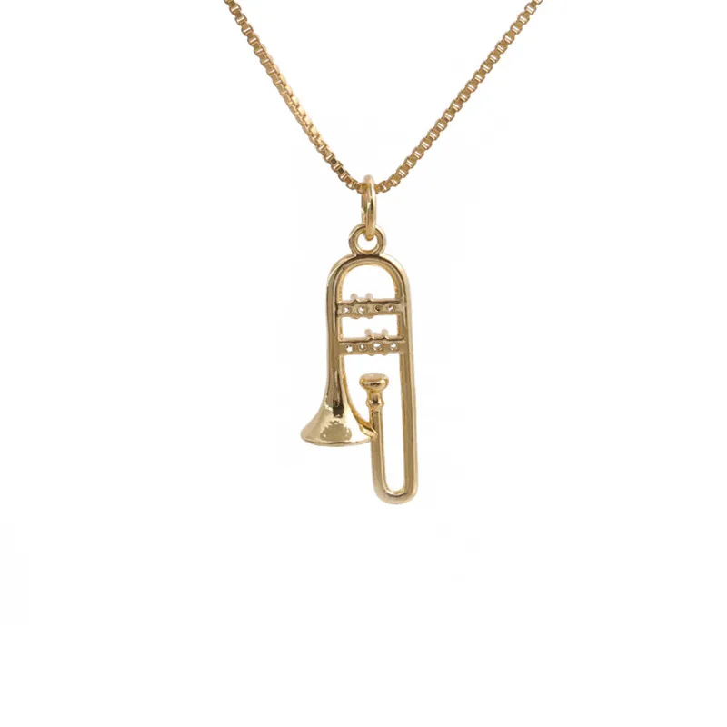 Vergoldete Kupferhalskette Mit Zirkonanhänger Posaune Pfeil Geometrischer Stern Buchstabe Modeschmuck Für Damen
