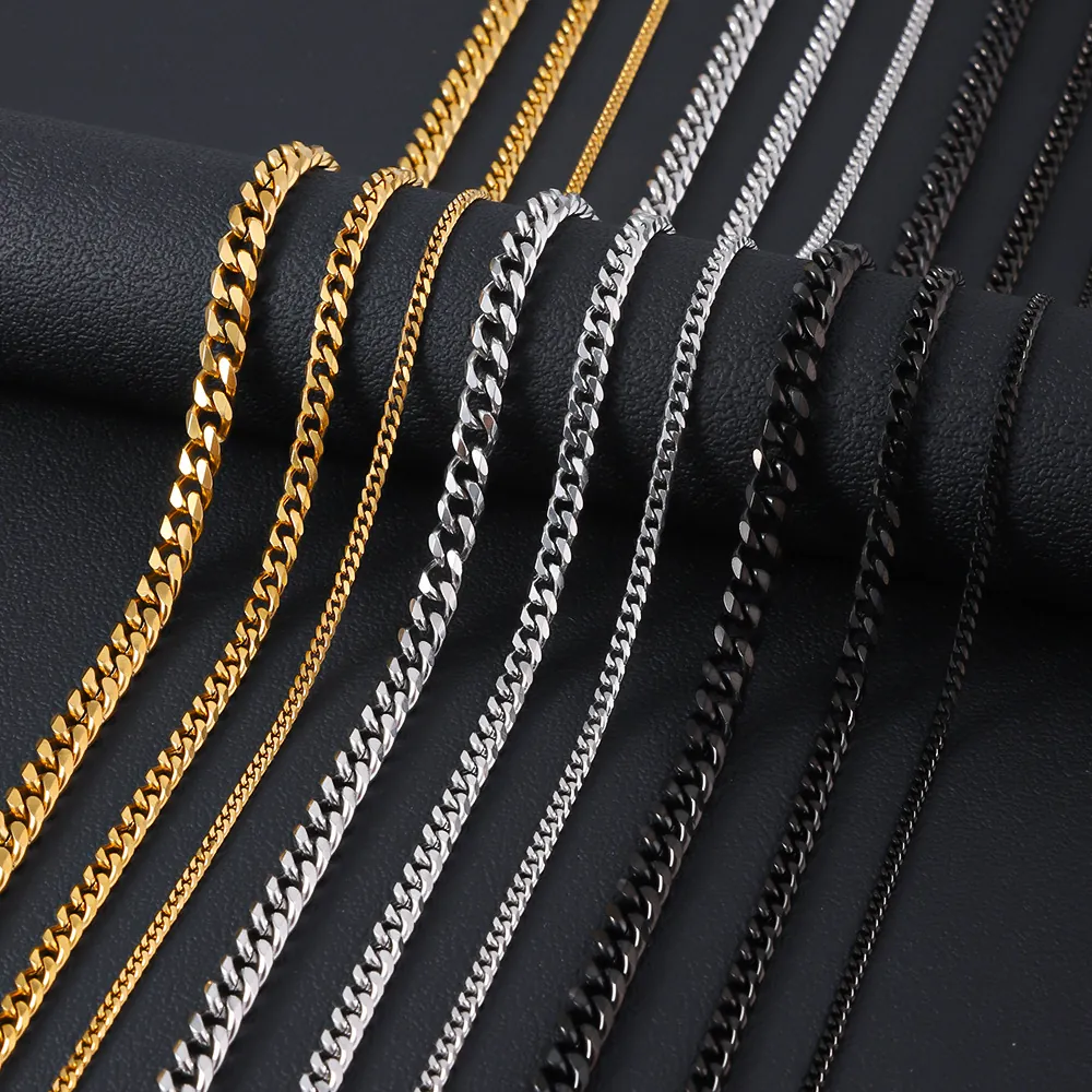 Cuban Link Chain Necklace Bracelet Stainless Steel 18k Gold Plated Polished Jewelry For Men Women Hip Hop Streetwear Punk Durable