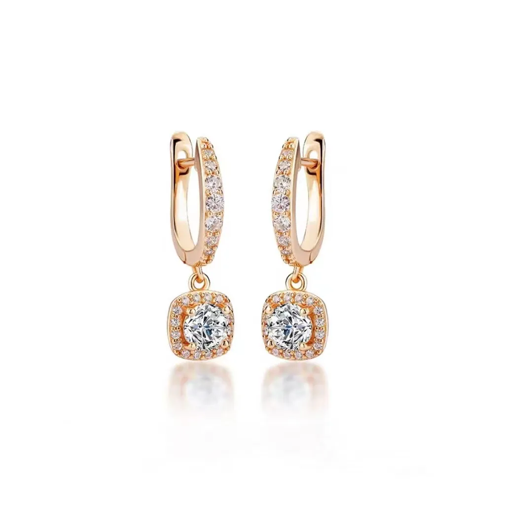 925 Sterling Silver Square Halo Zircon Drop Earrings Geometric Luxury Style Jewelry For Women