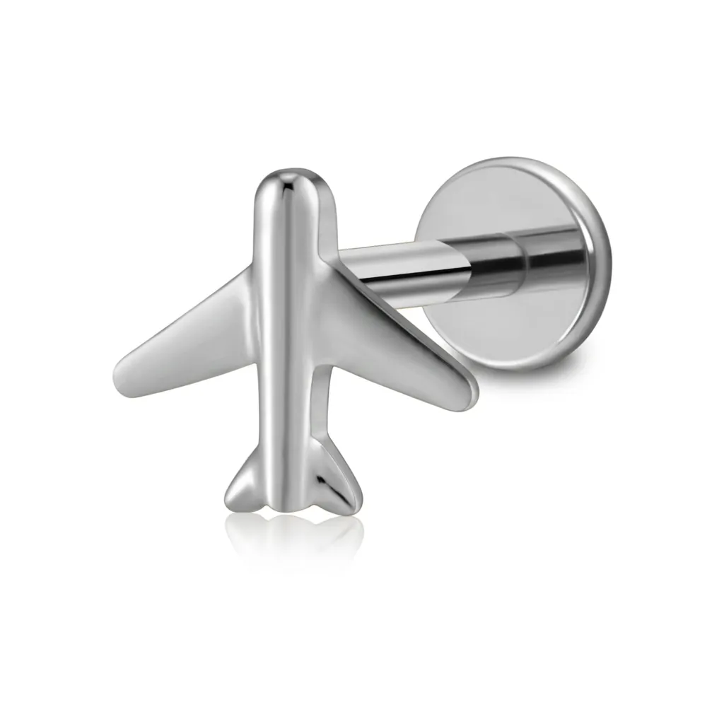 Airplane Stud Earrings G23 Titanium Alloy Internally Threaded Labret Flat Back Cartilage Piercing Jewelry Novelty Unisex