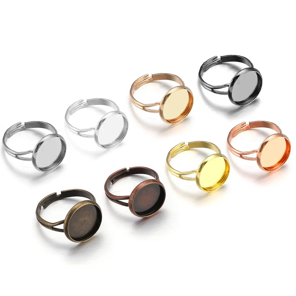 Adjustable Ring Blanks Copper Metal Round Tray Base Cabochon Settings For DIY Jewelry Making Findings Accessories