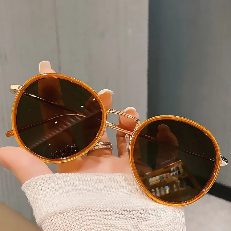 Occhiali Da Sole Tondi Vintage Retro Montatura In Metallo Resina Protezione UV400 Guida Moda Per Donne Uomini