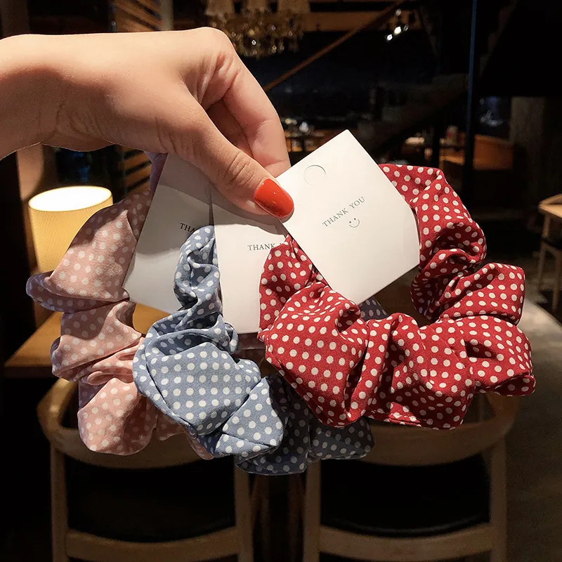 Polka Dot Fabric Scrunchies Retro French Style Elastic Hair Ties Colorful Sweet Ponytail Holders For Women