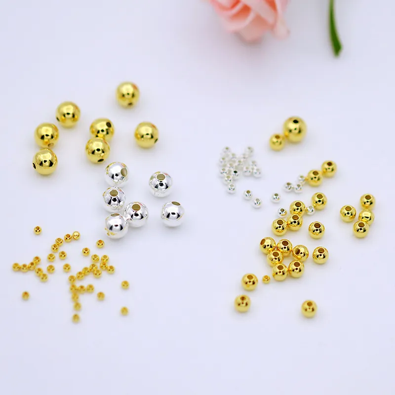 18K Gold Plated Round Spacer Beads Seamless Polished Brass Loose Beads For DIY Bracelet Necklace Jewelry Making Crafts