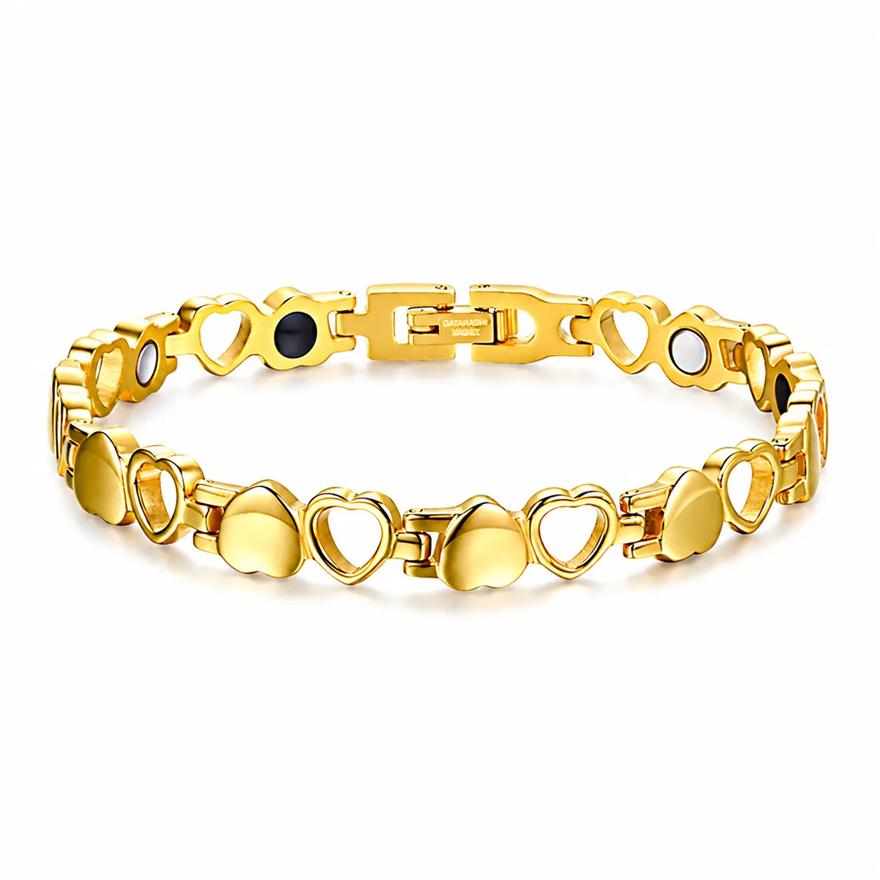 Bracciale Magnetico Da Donna In Acciaio Inossidabile Elegante Catena Maglie Cuore Gioielli Terapia