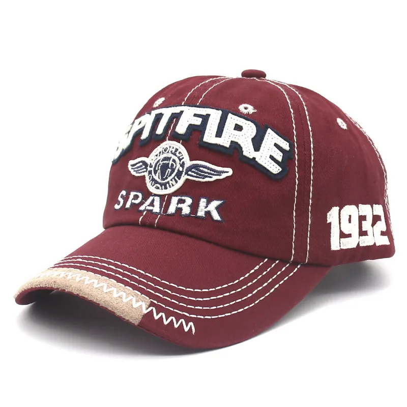 Vintage Cotton Baseball Cap With Spitfire Spark Embroidery Distressed Adjustable Sun Protection Hat