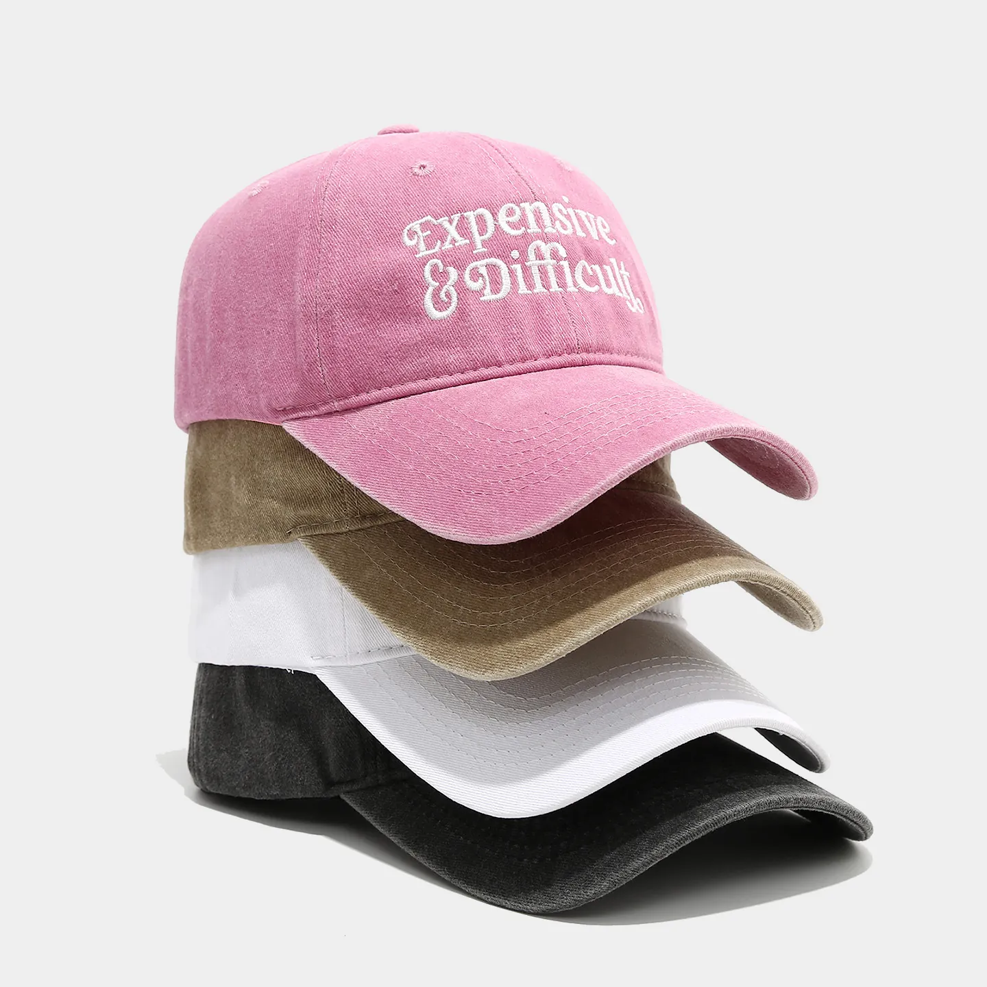 Expensive Difficult Letter Embroidery Baseball Cap Washed Cotton Vintage Retro Adjustable Sun Hat