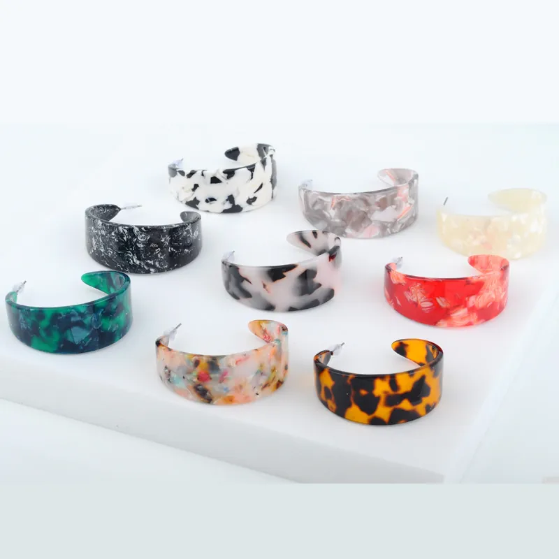Minimalist C-Shaped Acrylic Acetate Hoop Earrings For Women Vintage Marble Leopard Pattern Geometric Open Earrings Jewelry Gift