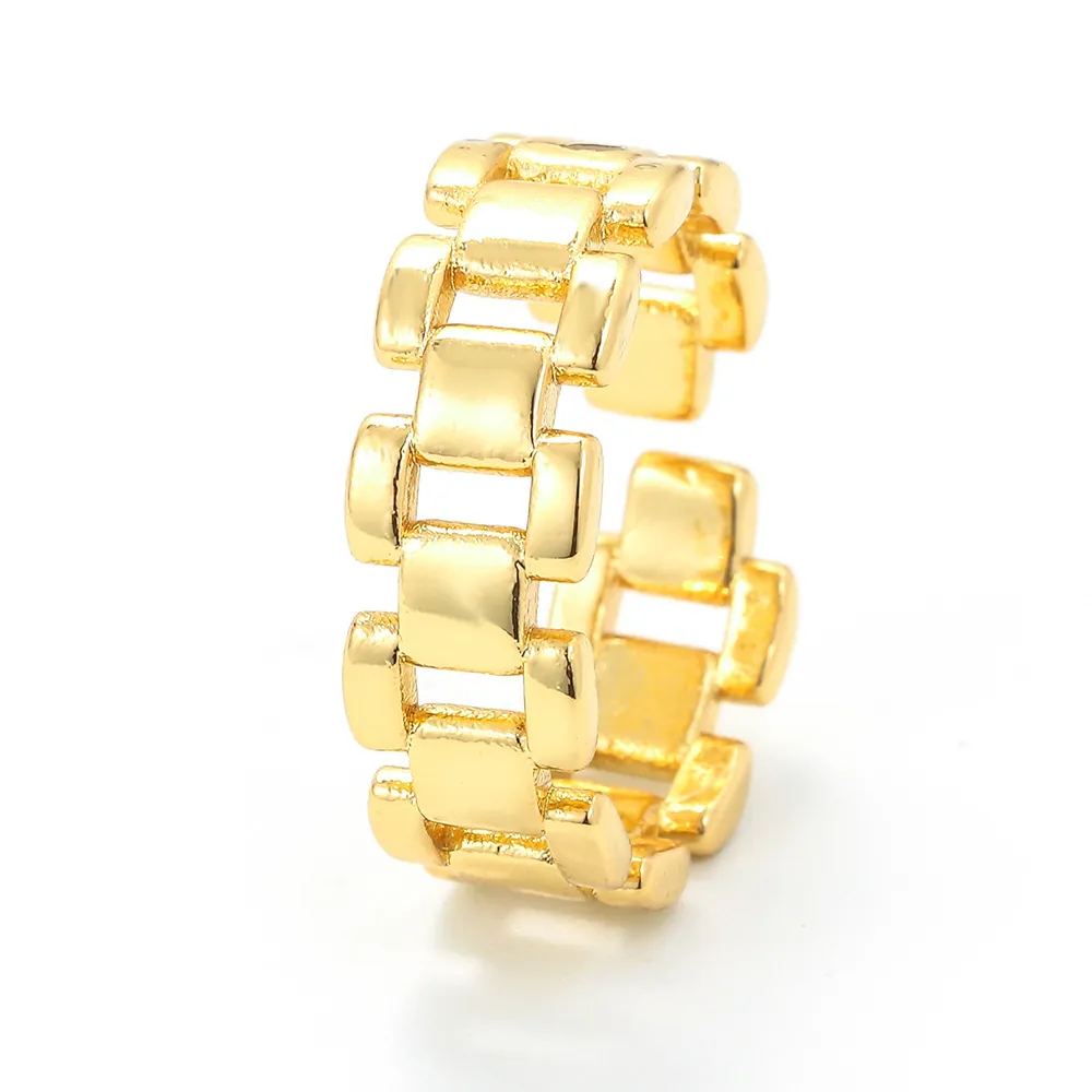 Uhrenarmband Kettenglied Offener Ring Kupfer 18K Vergoldet Verstellbar Chunky Punk Mode Schmuck Für Damen Herren