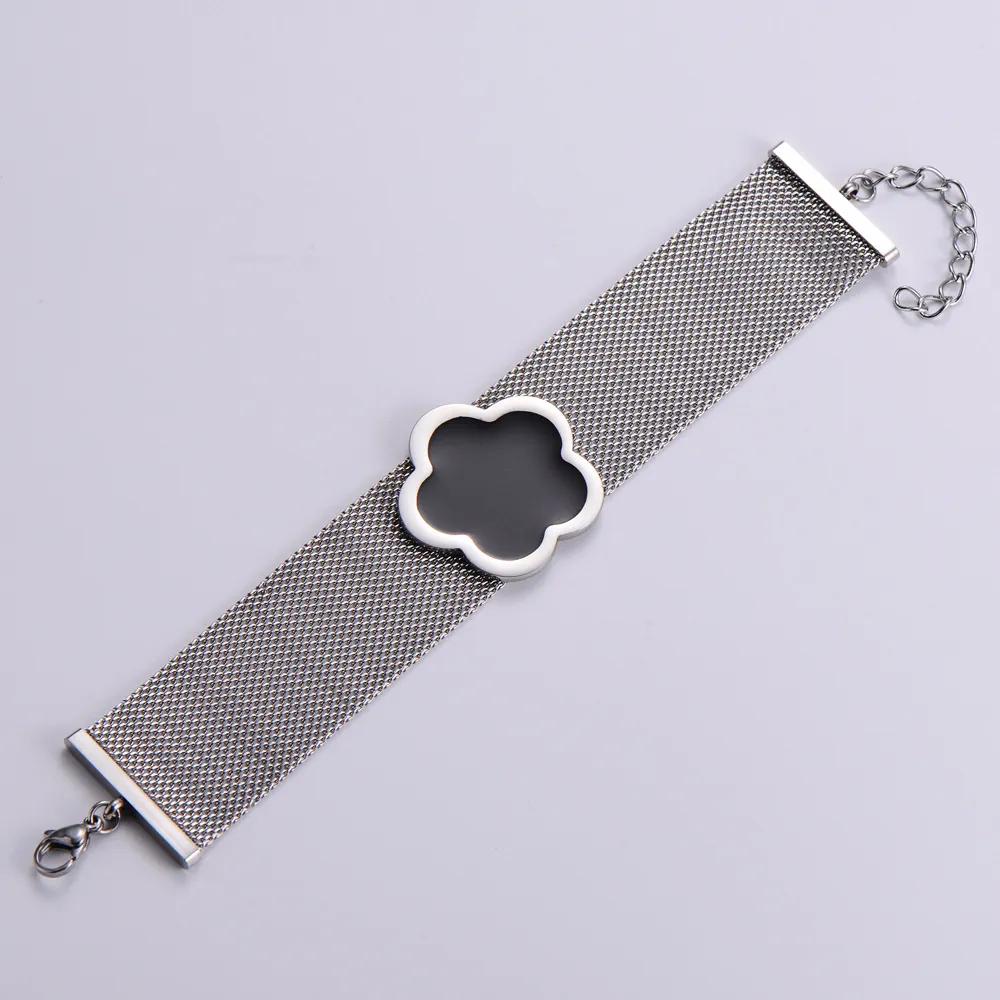 Gewebtes Mesh Armband Edelstahl Fünf Blättrige Blume Charm Hip Hop Schmuck Für Herren Damen Verstellbarer Verschluss Gold