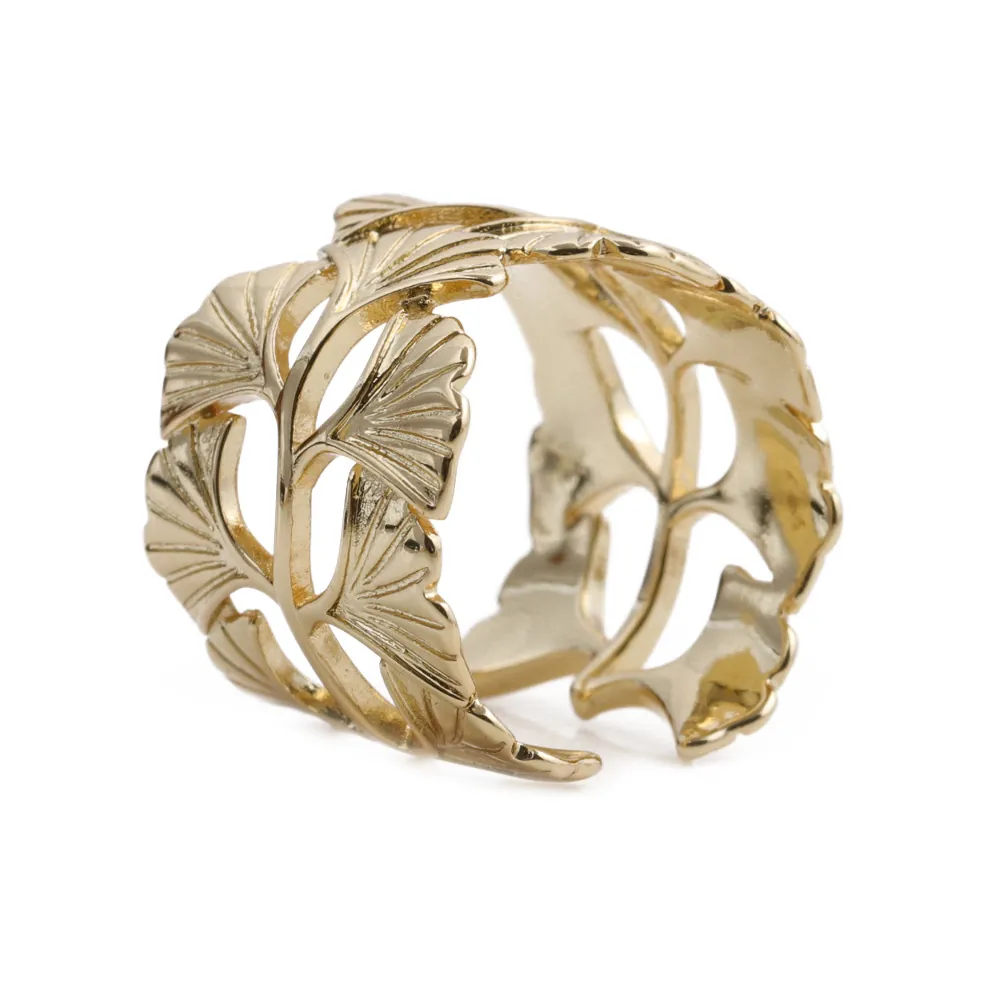 Mode Kupfer Ring Vergoldet Offen Verstellbar Ginkgoblatt Panzerkette Design Hip Hop Stil Für Damen